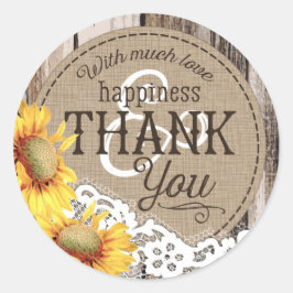 Sonnenblumen Holz Spitzen Rustikales Land Hochzeit Runder Aufkleber
