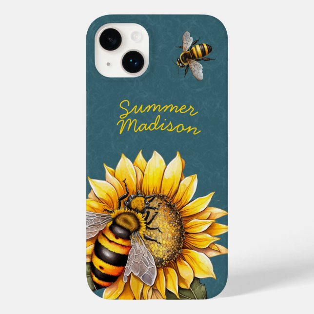Sonnenblumen Hummeln Blumengrün Name Case-Mate iPhone Hülle (Rückseite)