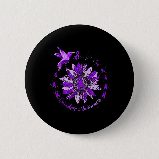 Sonnenblumen Hummingbird Lila Ribbon Überdosierung Button (Vorderseite)