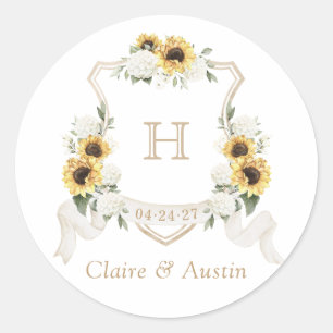 Sonnenblumen Hydrangea Greenery Wappen Umschlag Runder Aufkleber