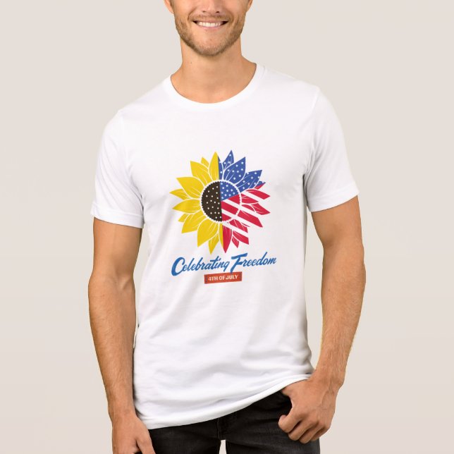 Sonnenblumen-Illustration 4. Juli Tri-Blend Shirt (Vorderseite)