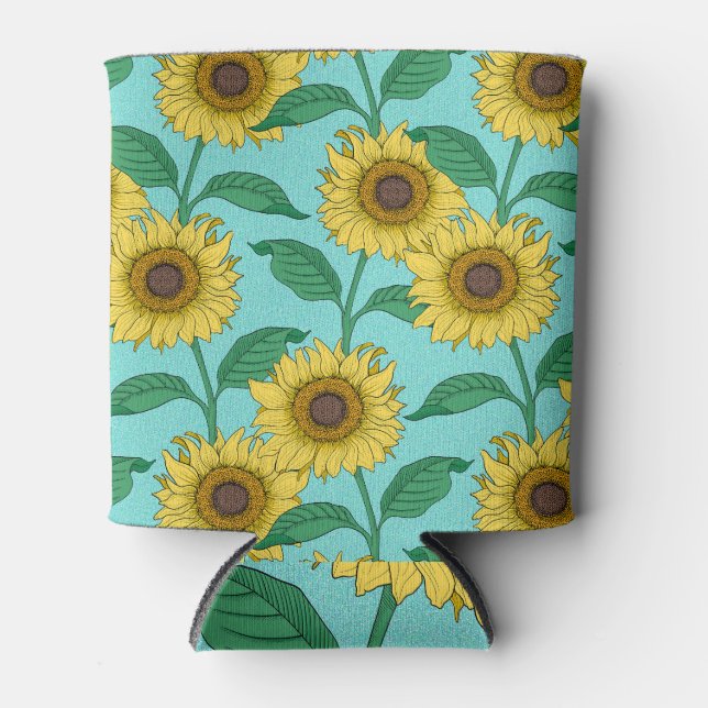Sonnenblumen Illustration Mode Wiederholung Muster Dosenkühler (Vorderseite)