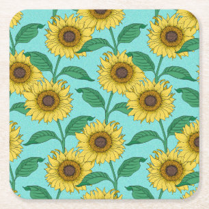 Sonnenblumen Illustration Mode Wiederholung Muster Rechteckiger Pappuntersetzer