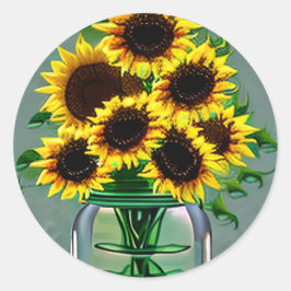 Sonnenblumen im Glas Jar Art Runder Aufkleber