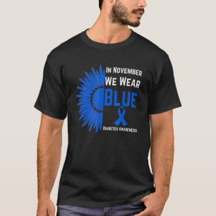 Sonnenblumen im November tragen wir blaue Diabetes T-Shirt