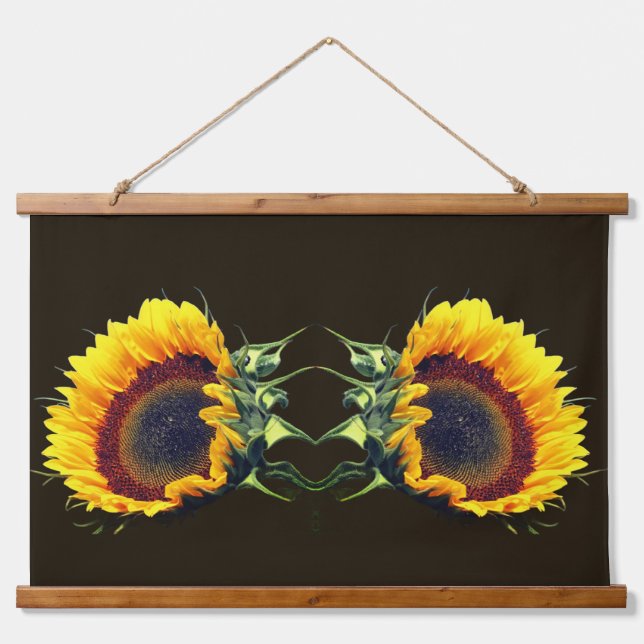 Sonnenblumen im Sonnenschein Abstrakte Blume Art Wandteppich Mit Holzrahmen (Vorne)