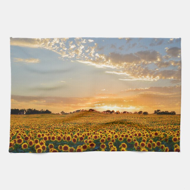Sonnenblumen im Sonnenuntergang Handtuch (Horizontal)