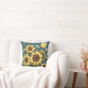 Sonnenblumen im Stil von Vollmond Van Gogh Floral Kissen