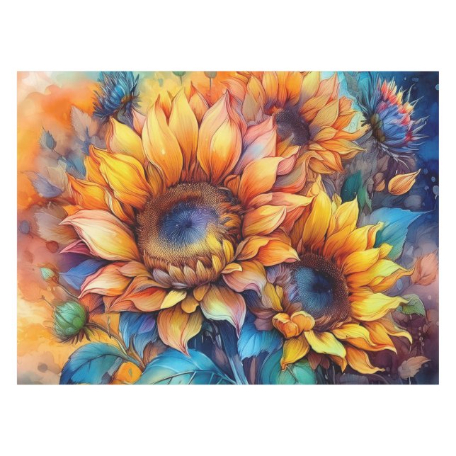 Sonnenblumen in Aquarell Tischdecke (Vorderseite (Horizontal))