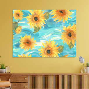 Sonnenblumen in Blau Leinwanddruck