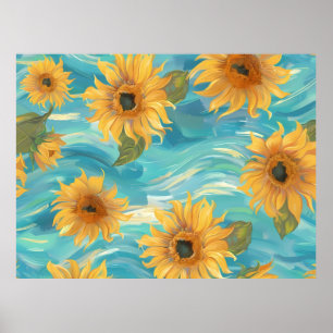 Sonnenblumen in Blau Poster