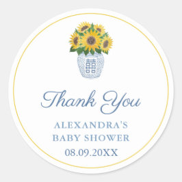 Sonnenblumen in blau-weiß Vase Dusche Danke Runder Aufkleber