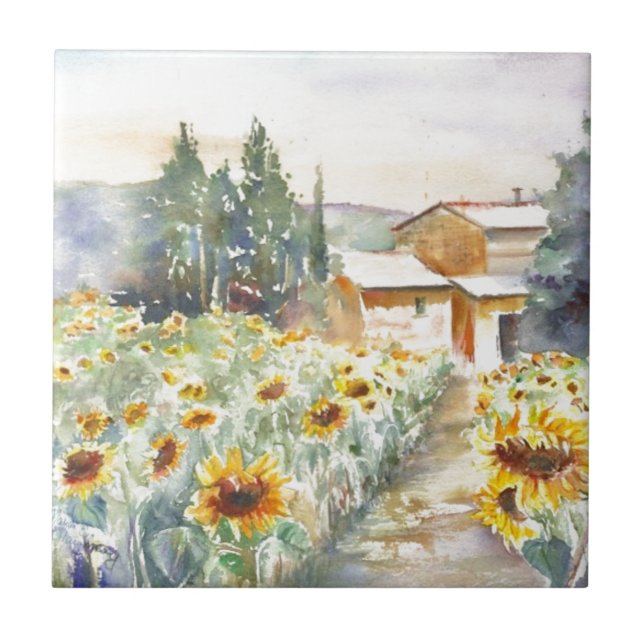 Sonnenblumen in der Provence Fliese (Vorderseite)