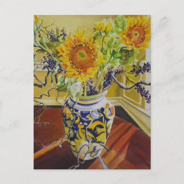 Sonnenblumen in einer italienischen Vase Postkarte (Vorderseite)