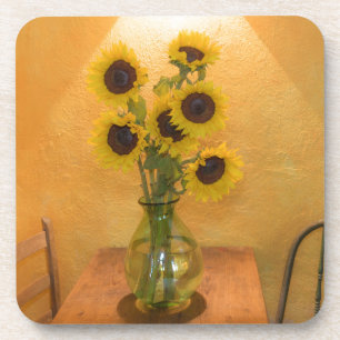 Sonnenblumen in einer Vase auf dem Tisch 2 Untersetzer