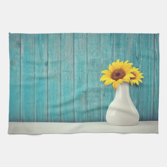 Sonnenblumen in einer Vase Geschirrtuch (Horizontal)