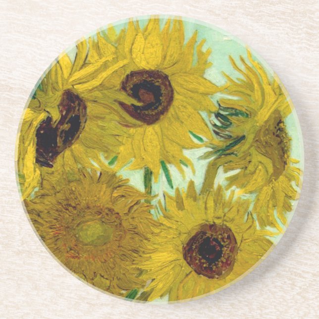 Sonnenblumen in einer Vase Van Gogh Fine Art Sandstein Untersetzer (Vorne)