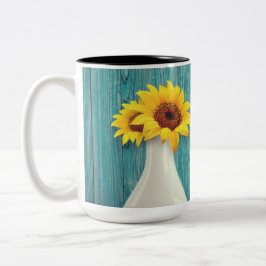 Sonnenblumen in einer Vase Zweifarbige Tasse