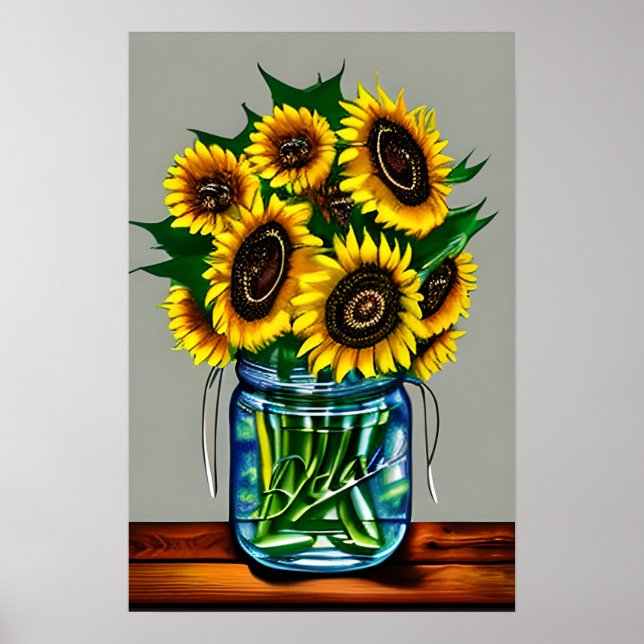 Sonnenblumen in Glass Vase Poster (Vorne)