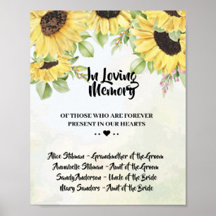 Sonnenblumen In Loving Memory Hochzeitsschild Poster