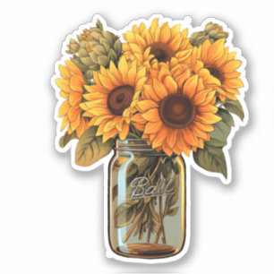Sonnenblumen in Mason Jar Sticker
