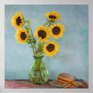 Sonnenblumen in Vase auf dem Tisch Poster