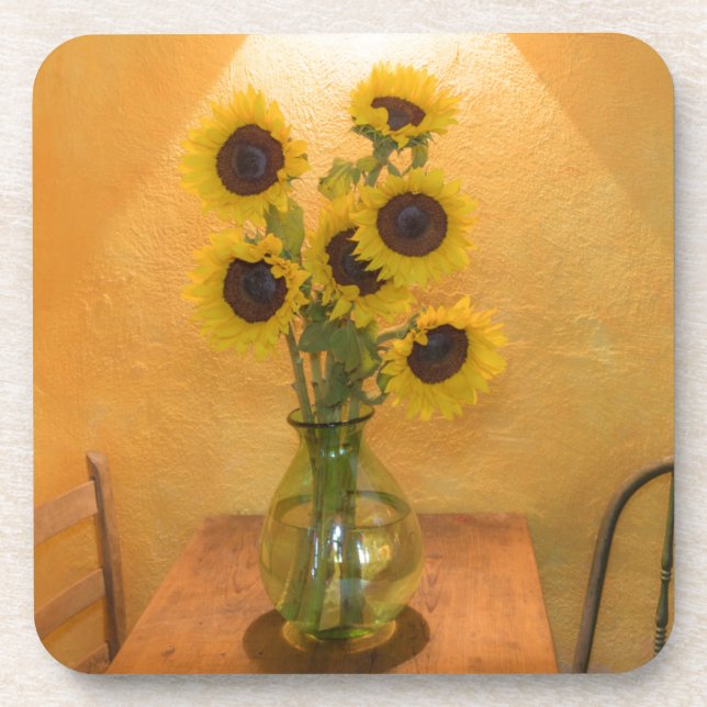 Sonnenblumen in Vase auf Tabelle 2 Untersetzer (Vorderseite)