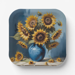 Sonnenblumen in Vase Pappteller