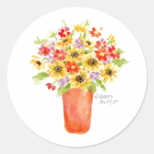 Sonnenblumen in Vase Stickers (Vorderseite)