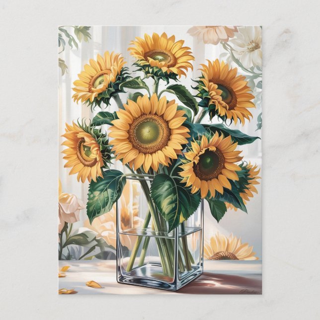 Sonnenblumen in Vasen Postkarte (Vorderseite)