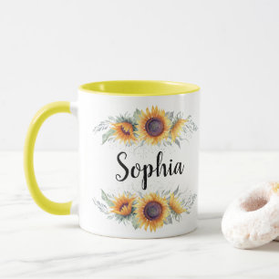 Sonnenblumen-Individuelle Name Tasse