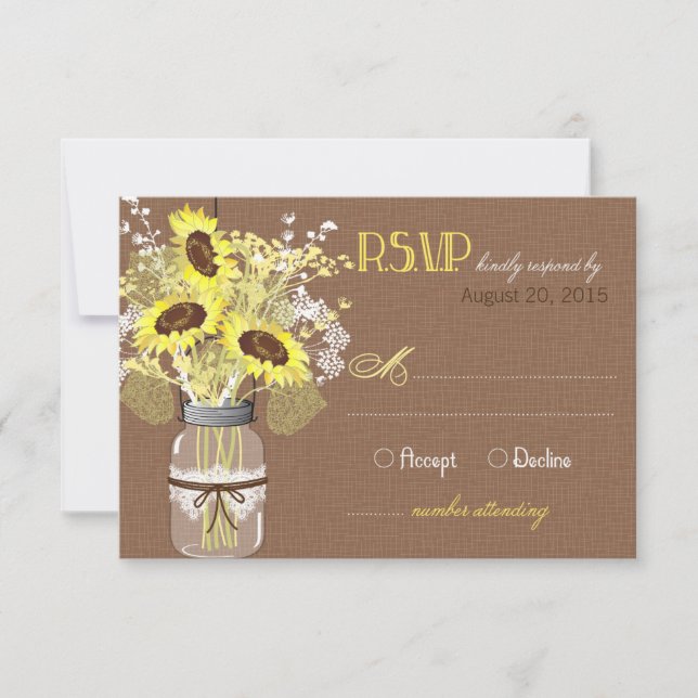 Sonnenblumen Jar Burlap Rustic RSVP Card Karte (Vorderseite)