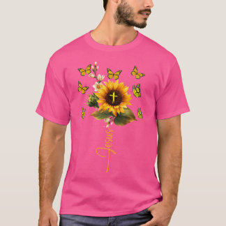 Sonnenblumen Jesus Cross Schmetterlinge Art Religi T-Shirt