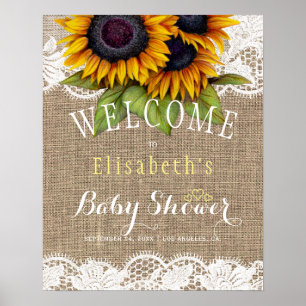 Sonnenblumen Jute und Spitze Herbst-Baby-Party Poster
