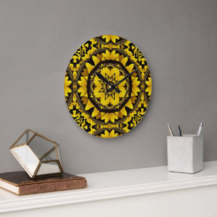 Sonnenblumen-Kaleidoskop Große Wanduhr