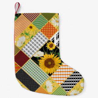 Sonnenblumen Kamille, Patchwork-Aquarell. Kleiner Weihnachtsstrumpf