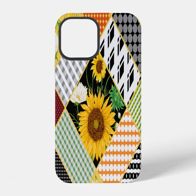 Sonnenblumen Kamille, Patchwork Wasserfarbe. iPhone Hülle (Rückseite)