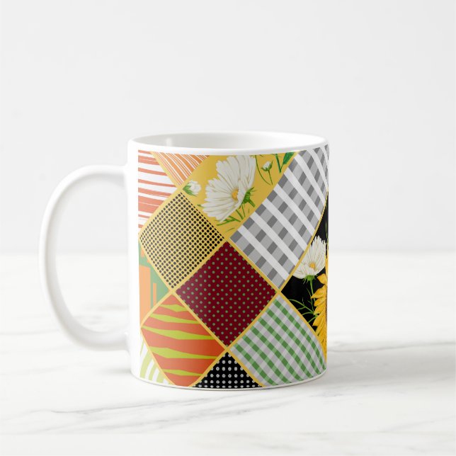 Sonnenblumen Kamille, Patchwork Wasserfarbe. Kaffeetasse (Links)