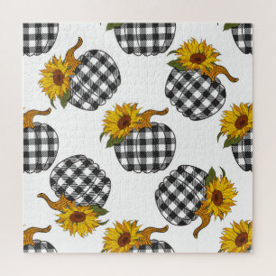 Sonnenblumen, karierter Kürbis, Bauernhaus-Dekorat Puzzle