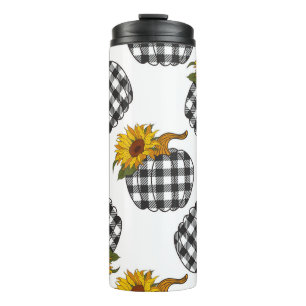 Sonnenblumen, karierter Kürbis, Bauernhaus-Dekorat Thermosbecher