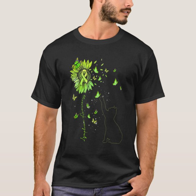 Sonnenblumen Katzenlime Grüne Schleife Lymphom Bew T-Shirt (Vorderseite)