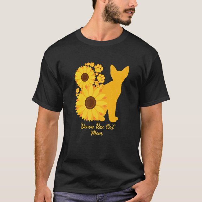 Sonnenblumen-Katzenmutter Devon Rex Katze T-Shirt (Vorderseite)
