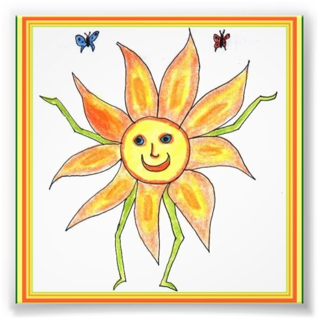 Sonnenblumen Kinderspass Zeichnend Fotodruck (Vorne)