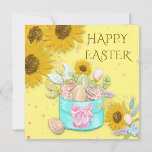 Sonnenblumen Korb Eier Happy Ostergelb Feiertagskarte