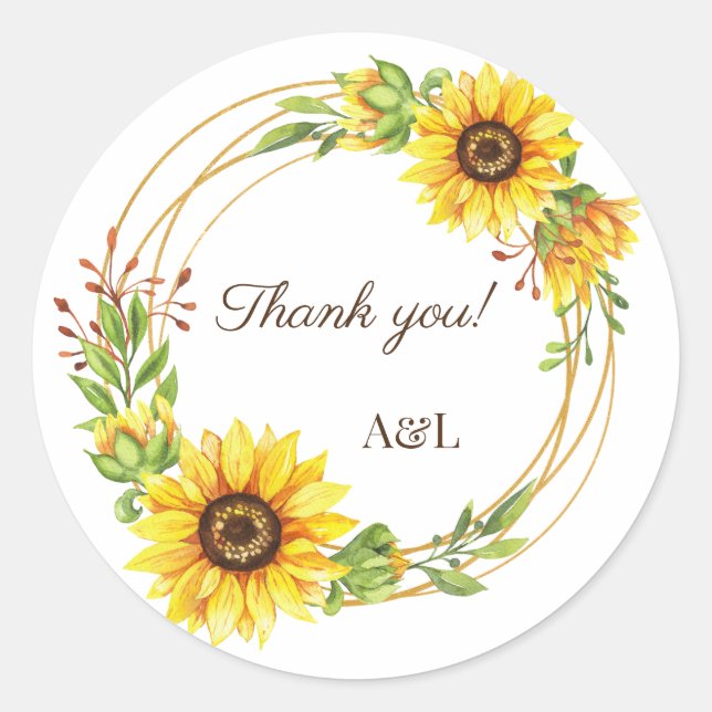 Sonnenblumen Kranich Hochzeit danke Ihnen Runder Aufkleber (Vorderseite)
