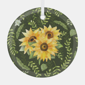 Sonnenblumen Kräuter Blätter Aquarellmuster Ornament Aus Glas