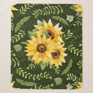 Sonnenblumen Kräuter Blätter Wasserfarbenmuster Sherpadecke
