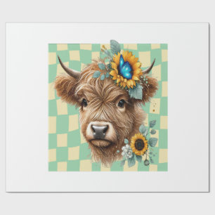 Sonnenblumen-Kuh Png, Süße Highland-Kuh Geschenkpapier