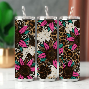 Sonnenblumen-Kuh Western-Leoparden-Druck Thermosbecher