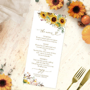 Sonnenblumen-Kürbis-Herbst-Hochzeitsmenü "Verliebe Menükarte